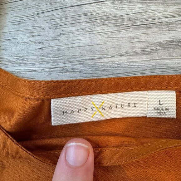 Happy Nature Orange Brown Square Neck Long Sleeve Blouse J28 - Picture 2 of 6